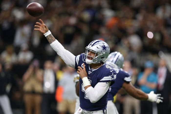 Dallas quarterback Dak Prescott (4) makes a throw against the New Orleans Saints. Mandatory Credit: Chuck Cook-USA TODAY Sports